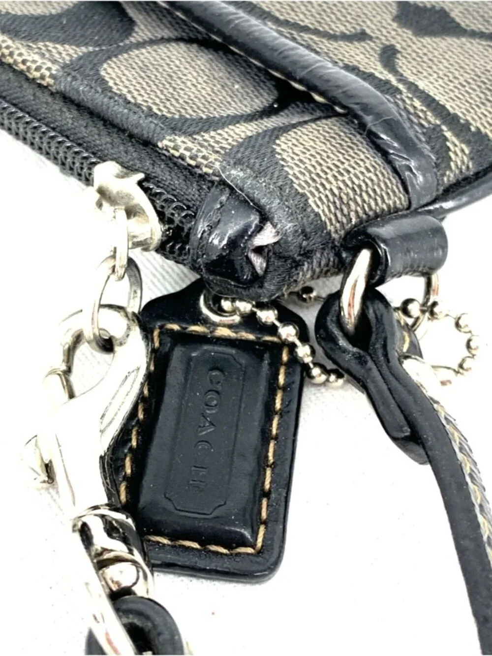 Coach Signature Wristlet Brown Canvas Brown Leather Trimming Small 6.5